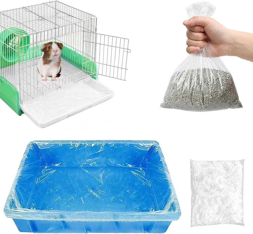 50 Pcs Disposable Rabbit Cage Liners, Small Animals Leak Proof Plastic Litter Box Film Liners for Bunny Guinea Pig Hamster Chinchilla Bird Clear Tray Covers Toilet Film Bags (60″)