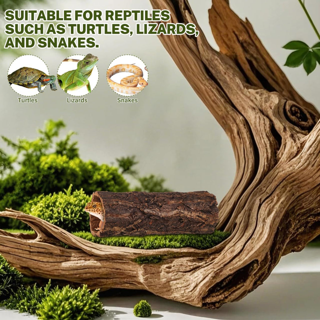 Garneck Reptile Hideout Gecko Hide Cave Hollow Log: Wood Tree Trunk Shelter for Snakes Lizards Hermit Crabs Turtle Terrarium Decor Habitat House Naturalistic Enclosure Accessory