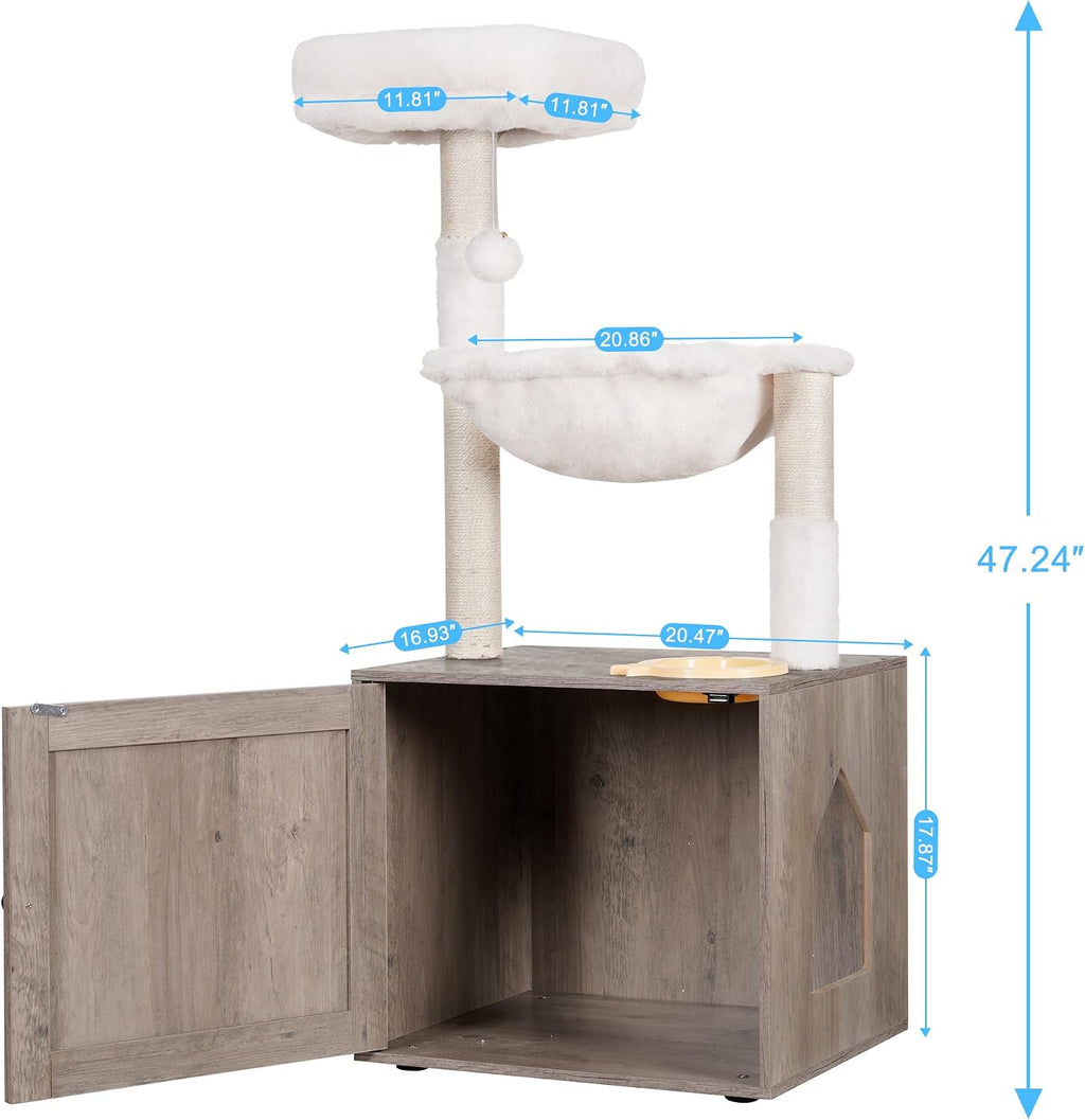 Hey-brother Cat Tree Tower, Litter Box Enclosure, Food Station, MPJ100SG