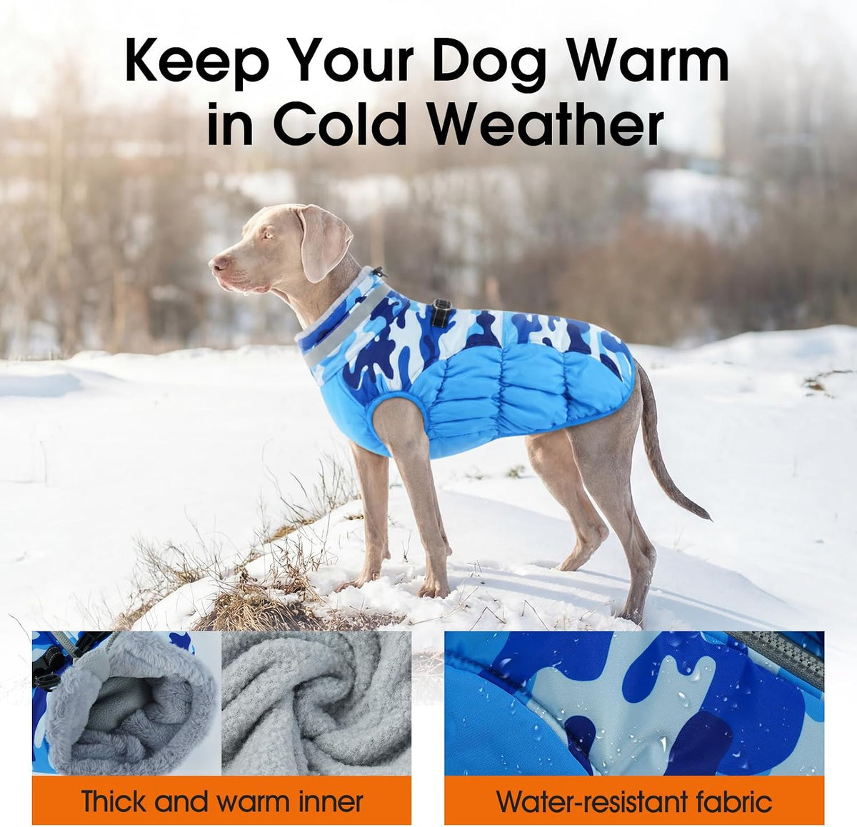 Dog Winter Coat with Harness, Waterproof Reflective Camo Jacket