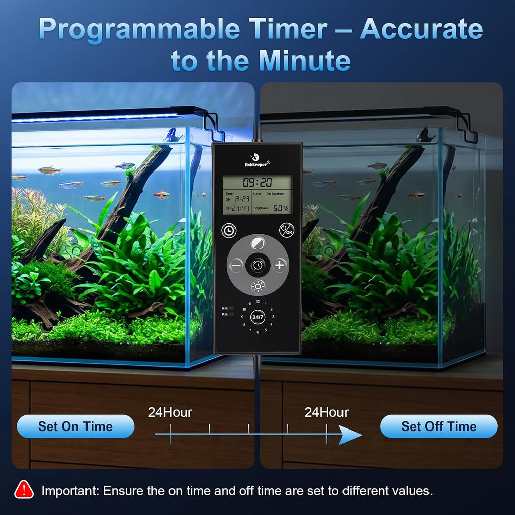 fishkeeper Aquarium Plant Light with Time Sync, 24/7 with 6 Rows of LEDs