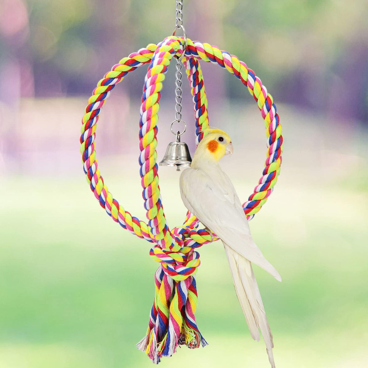 Litewoo Bird Swing Rope Perch Stand 2 Rings Toy for Parrots, L