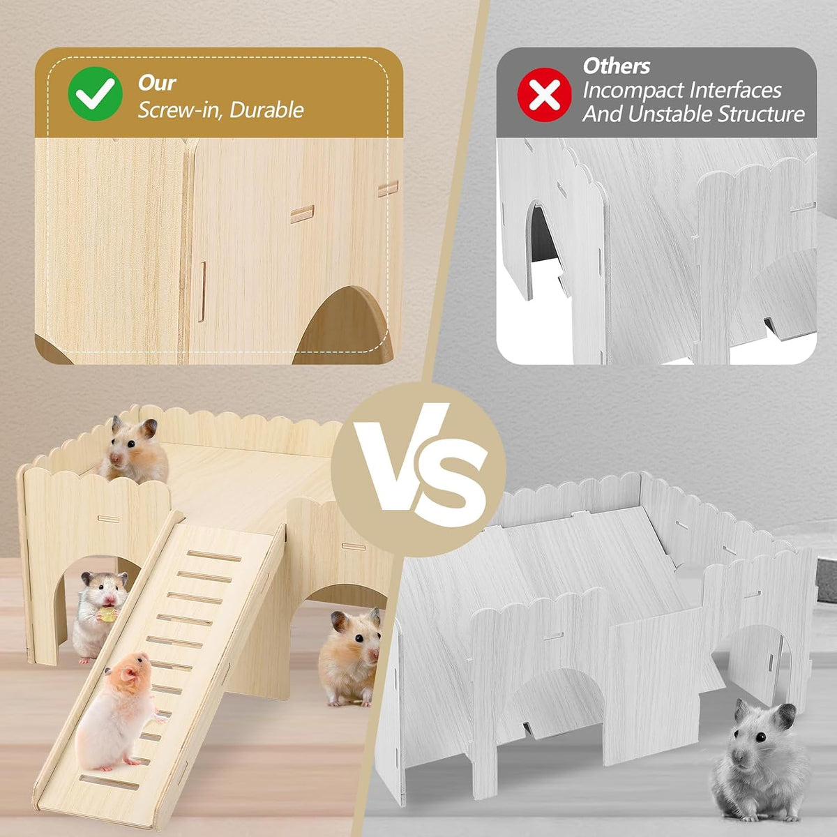 Large Guinea Pig Hideout, 14.96 X 9.45 X 7.09in Wooden Guinea Pig House