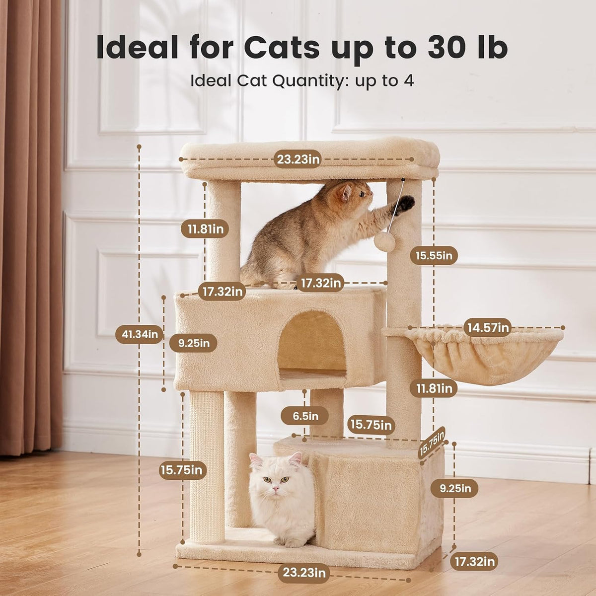 Gardner Pet Cat Tower for Large Cats, 41" Heavy Duty Cat Tree