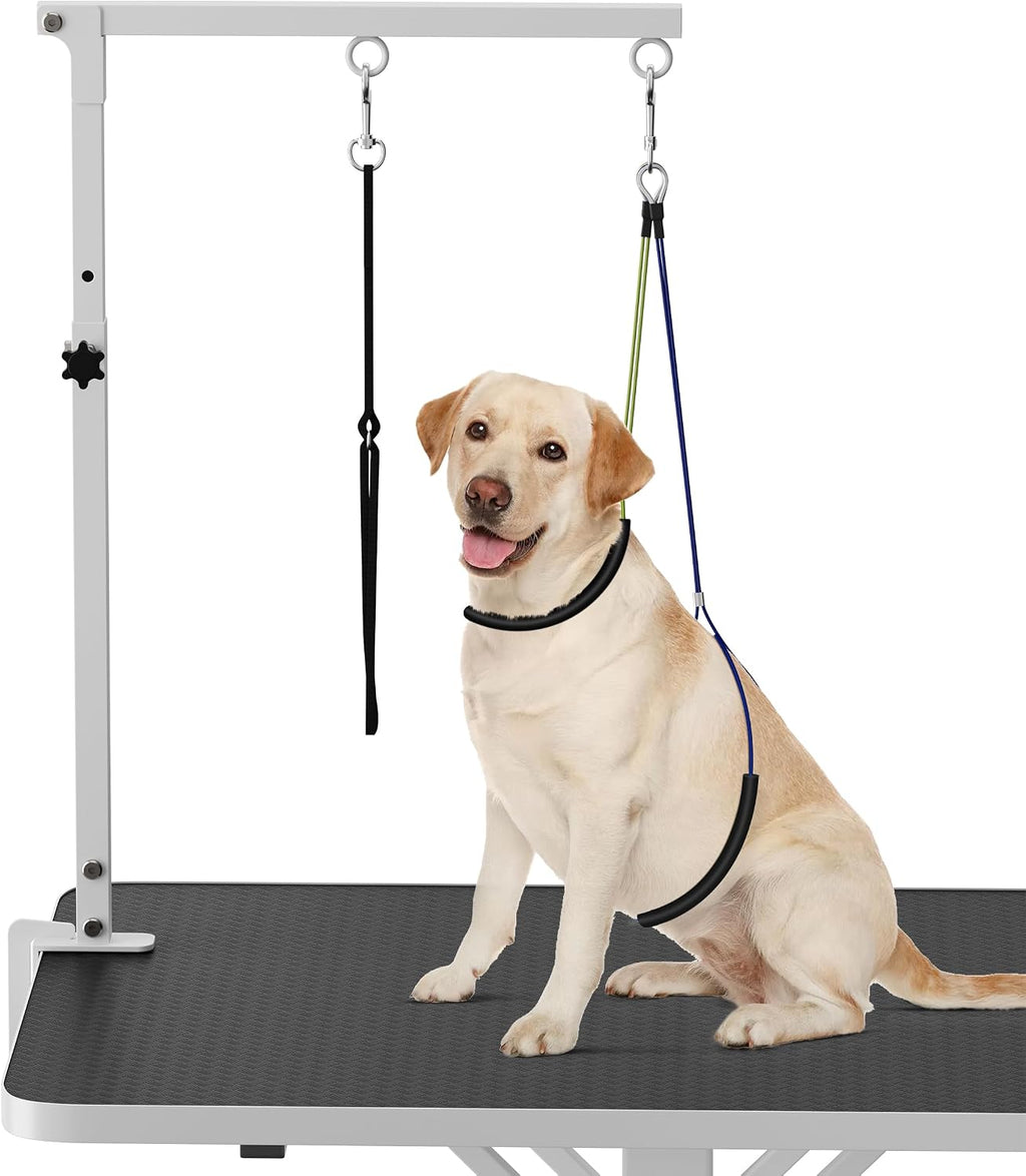 Dog Grooming Arm with Clamp for Large Dog, Adjustable Height to 33in and Width to 43in, Pet Grooming Table Arm with 2 Loop Noose & 2 No Sit Haunch Holder for Home & Store (Table Not Include)