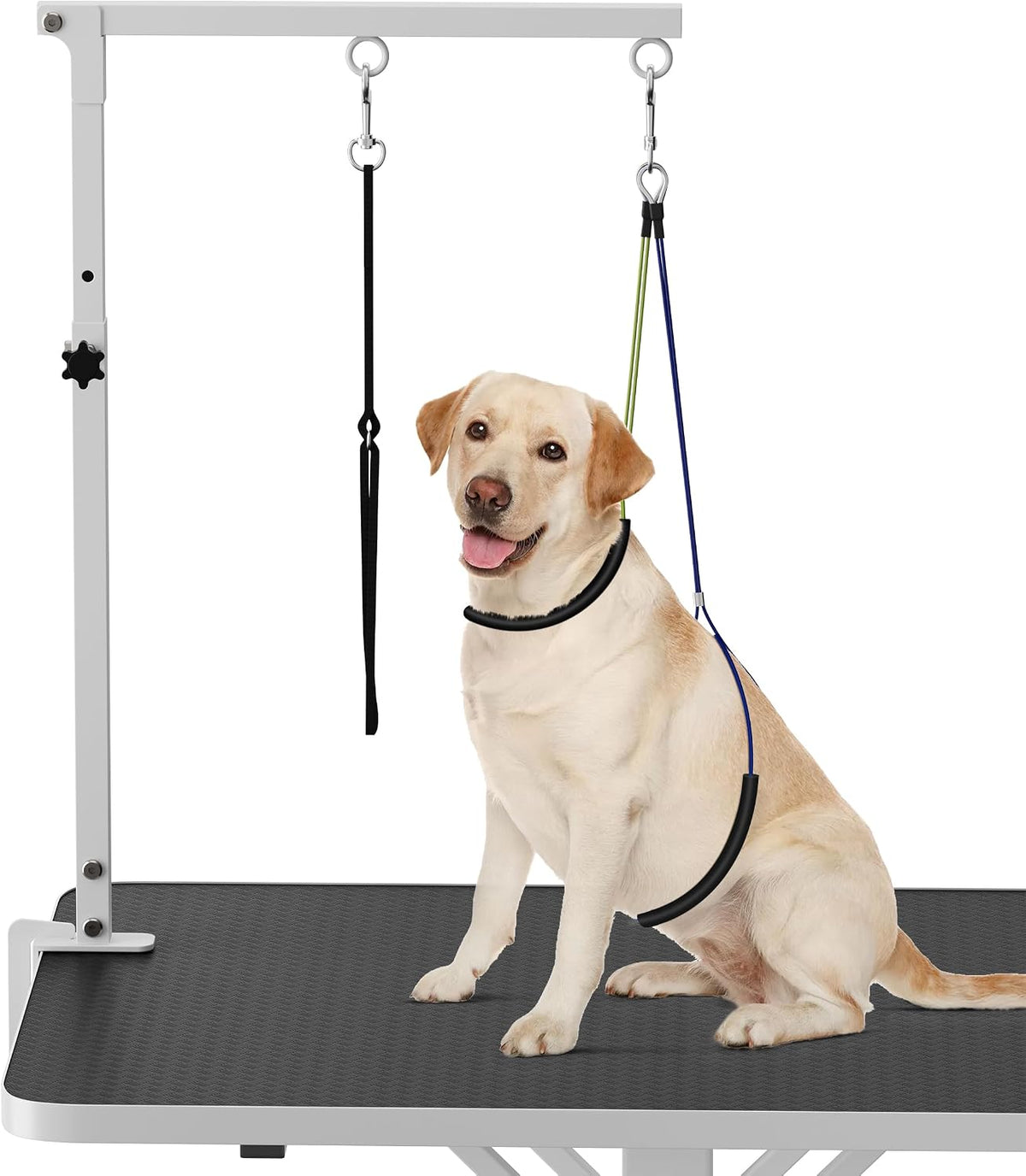 Dog Grooming Arm with Clamp for Large Dog, Adjustable Height to 33in and Width to 43in, Pet Grooming Table Arm with 2 Loop Noose & 2 No Sit Haunch Holder for Home & Store (Table Not Include)