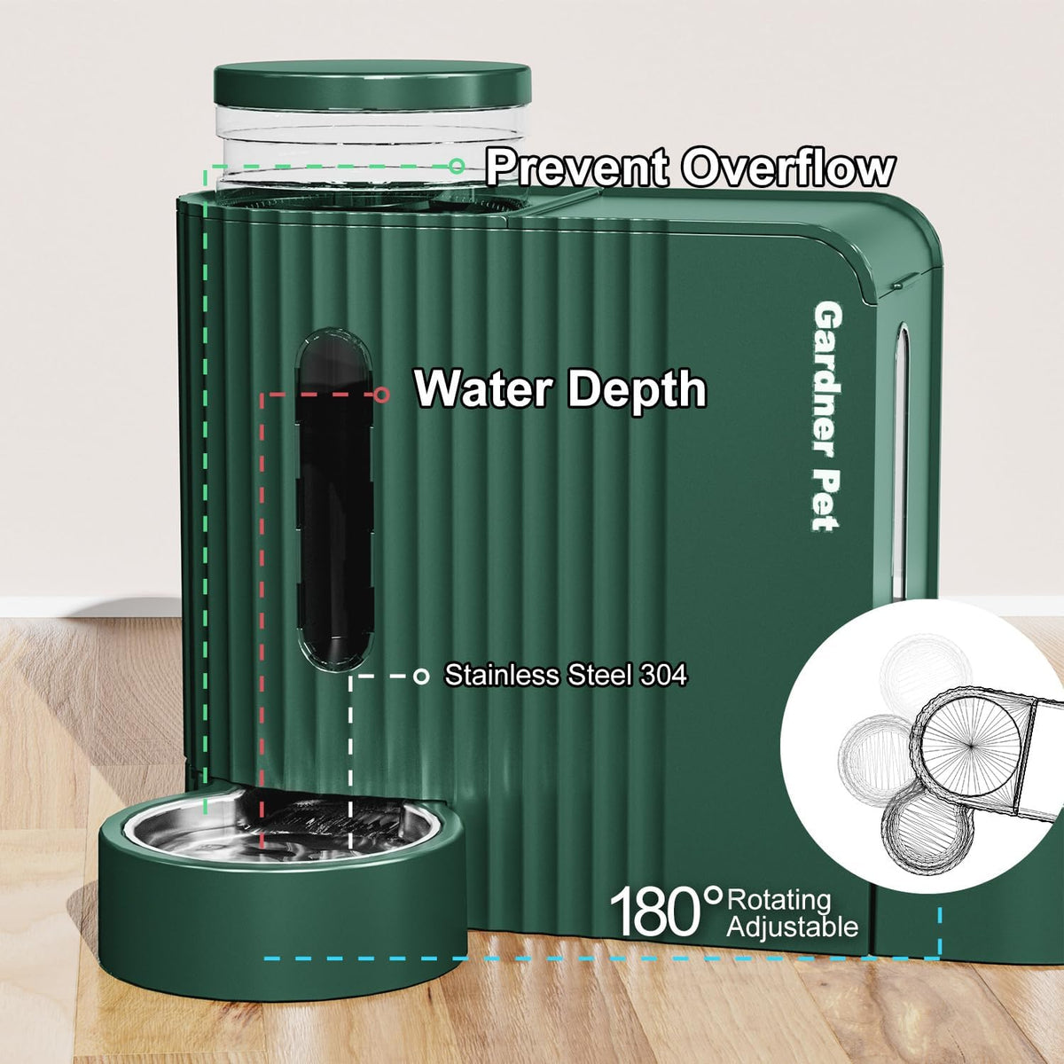 Gravity Automatic Cat Feeder, Water & Food Dispenser Set, Stainless Bowls