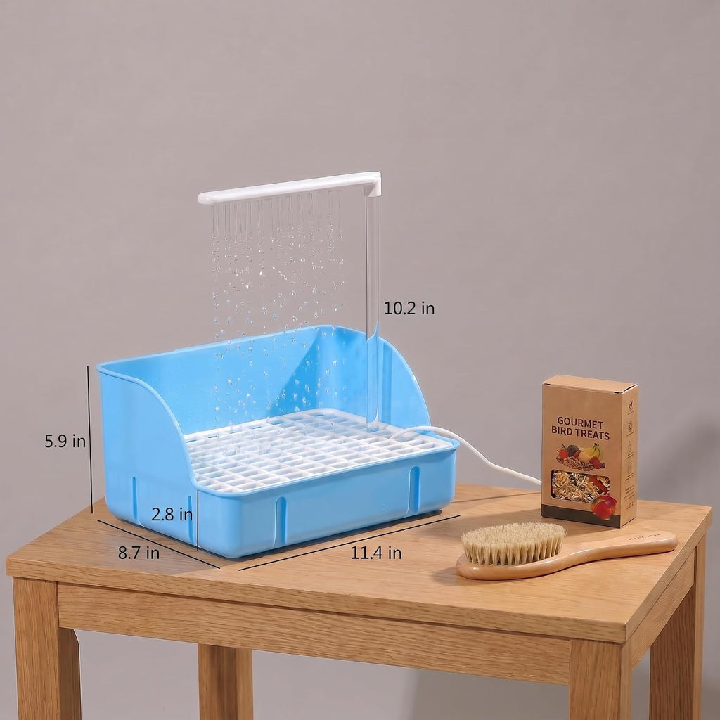 Automatic Bird Bath Shower with Water Spray, Pet Bathtub for Parrots (blue)