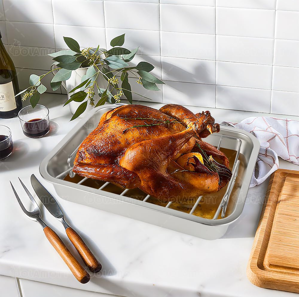 Stainless Steel Turkey Roaster Roasting V Rack with Pan