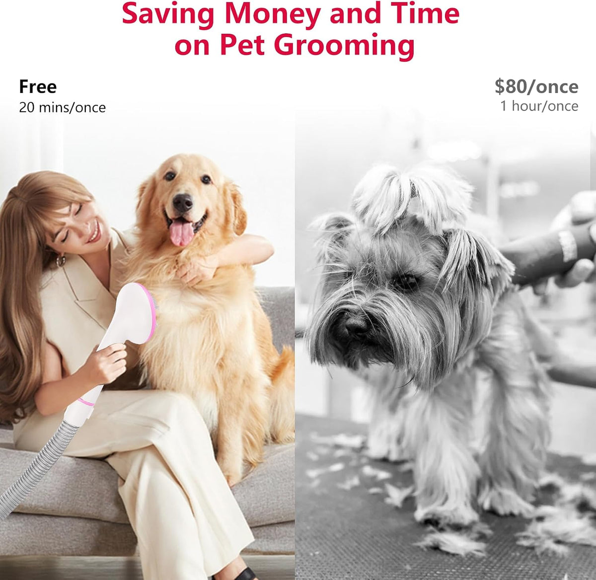 Garvee Pet Grooming Vacuum, 13.4Kpa Suction Power, 2L Large Capacity Hair Storage, 5 Professional Pet Grooming Tools for Dogs Cats, Orange/Pink