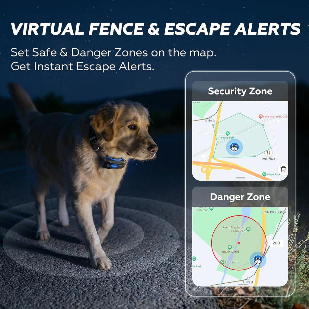 DBDD AI GPS Tracker for Dogs (30lbs+) - Real-Time Location & AI Health Assistant, Electronic Fence Collar for Escape Artists, Waterproof Dog GPS Tracker for Medium Large Dogs, iOS Android