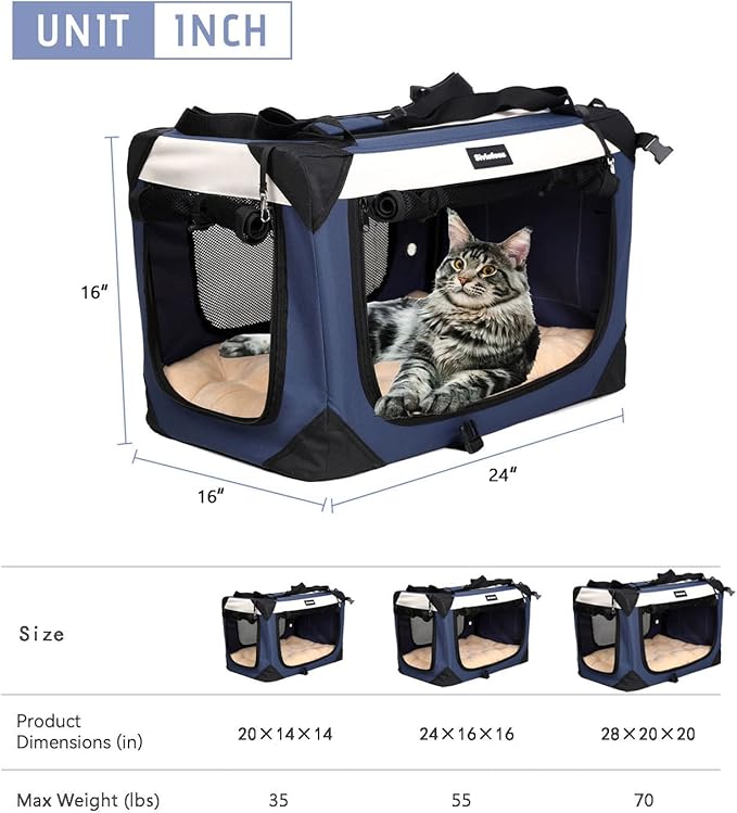 Large Cat Carrier, Collapsible Dog Travel Crate Portable Soft-Sided Pet Carrier - Image 4