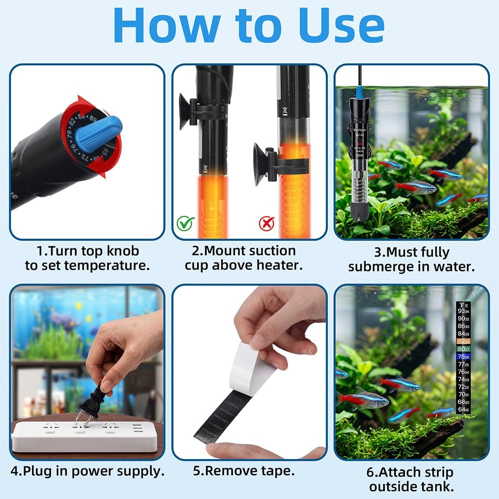 100W Aquarium Heater Adjustable Temperature Submersible Fish Tank Heater Water Thermostat with Thermometer for Freshwater and Saltwater Tanks