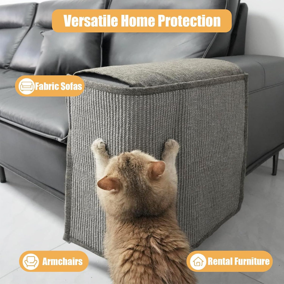 Sisal Couch Protector w/Storage Pocket, All Gray Right‑Side