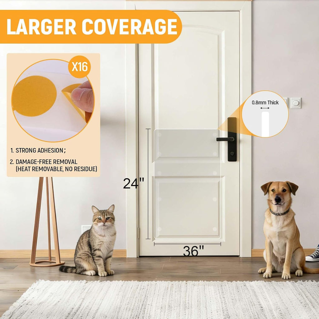 In hand Heavy Duty Door Scratch Protector for Dogs & Cats, 36" x 24" Extra Large Clear Door Guard, Thickened Anti-Scratch Shield with Strong Removable Adhesive Pads, No Residue & Safe for Doors