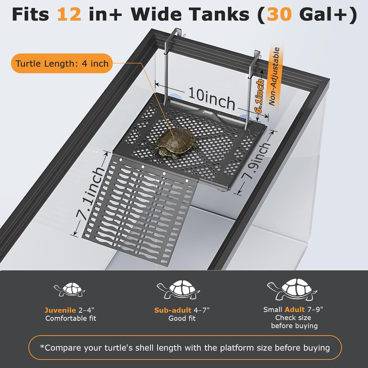 Upgraded Hanging Turtle Basking Platform with with Ramp, Built-in Food Tray