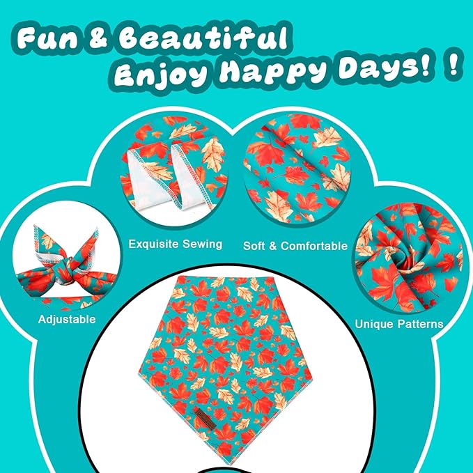 Fall Dog Bandana – Green Maple Leaf Triangle Scarf - Image 3