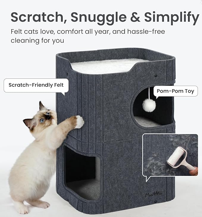 Made4Pets Cat House for Indoor Use, 2-Storey Cube Bed Cave, Covered Hideaway - Image 3