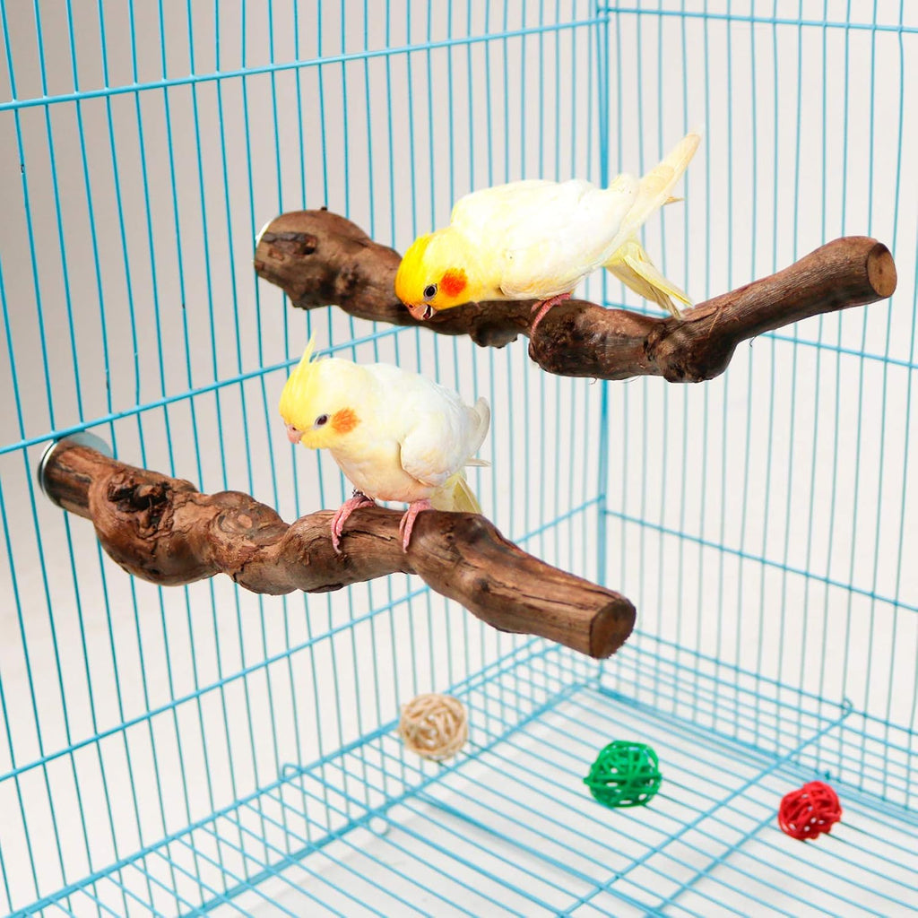 2 Packs Parrot Perch Stand,Natural Grapevine Wood Perch Parrots Cage Perch Toys Suitable for Small or Medium Parrots Parakeets Cockatiels Conures Lovebirds in Cage Accessories Supplies (Style-1)