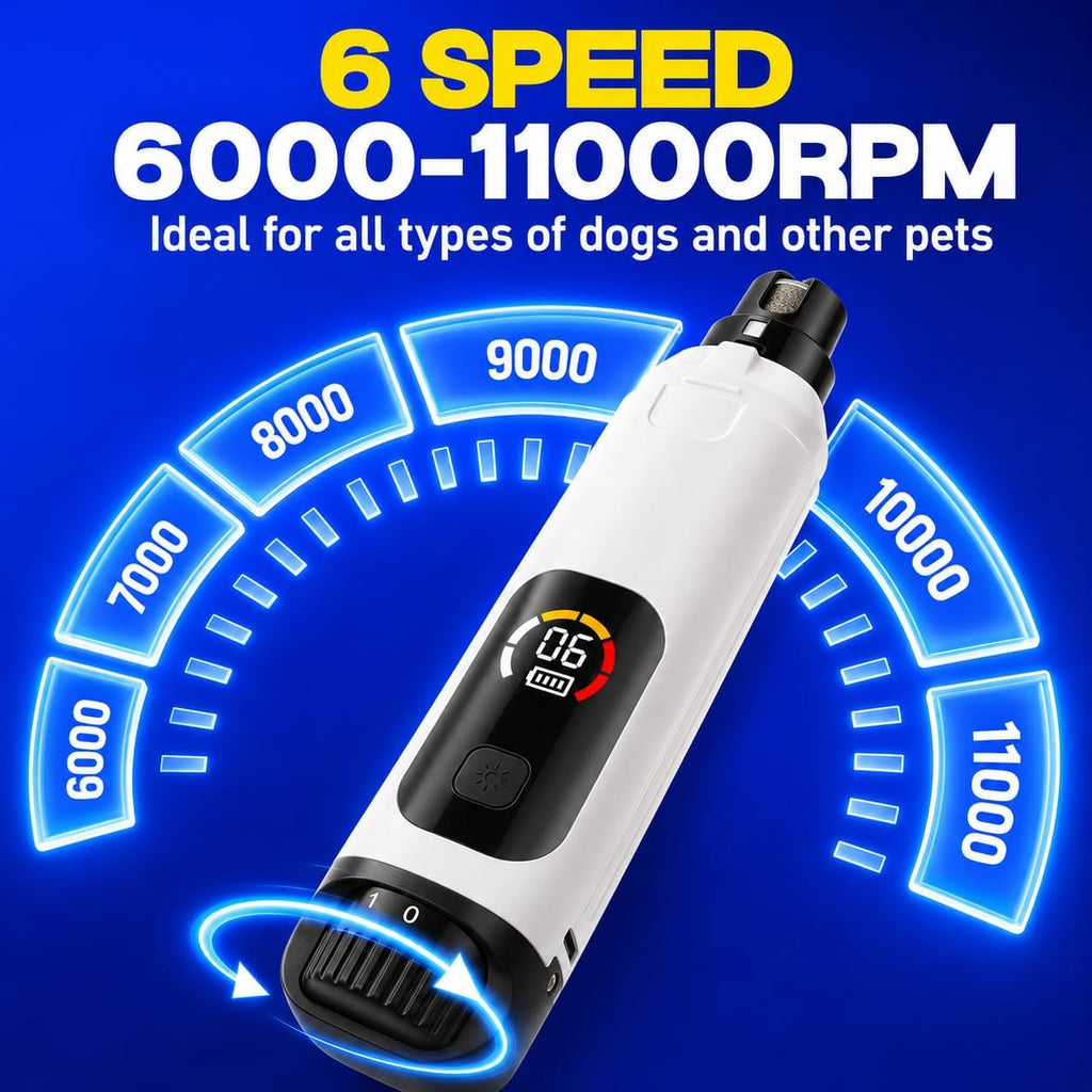 Dog Nail Grinder, Professional 6-Speed Super Quiet and Low Vibration Electric Pet Nail Grinder with LED Lights - Painless Paws Grooming & Smoothing for Small to Large Dogs