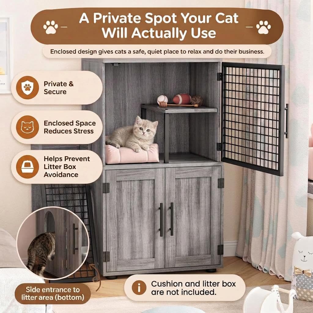 IDEALHOUSE Cat Litter Box Enclosure with Double Layer, Dark Grey