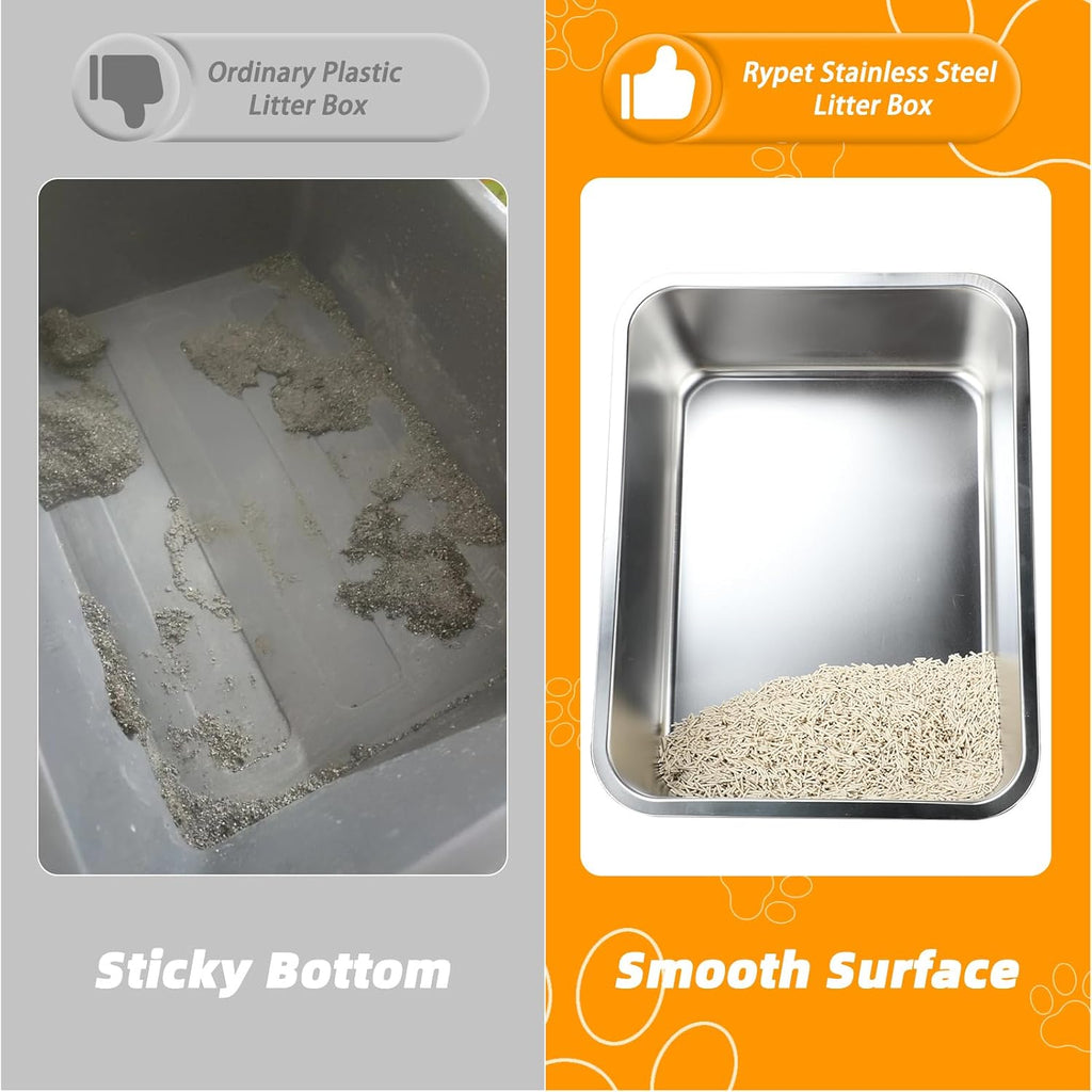 Rypet 2 Set Large Stainless Steel Cat Litter Boxes with Splash Guard Kit