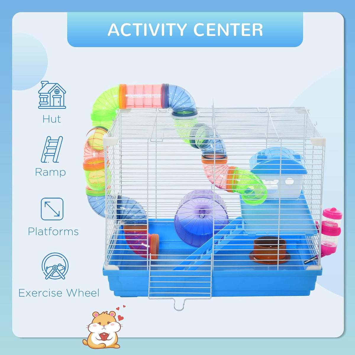 PawHut 2-Level Hamster Cage Metal Wire for Mice Rats with Exercise Wheel