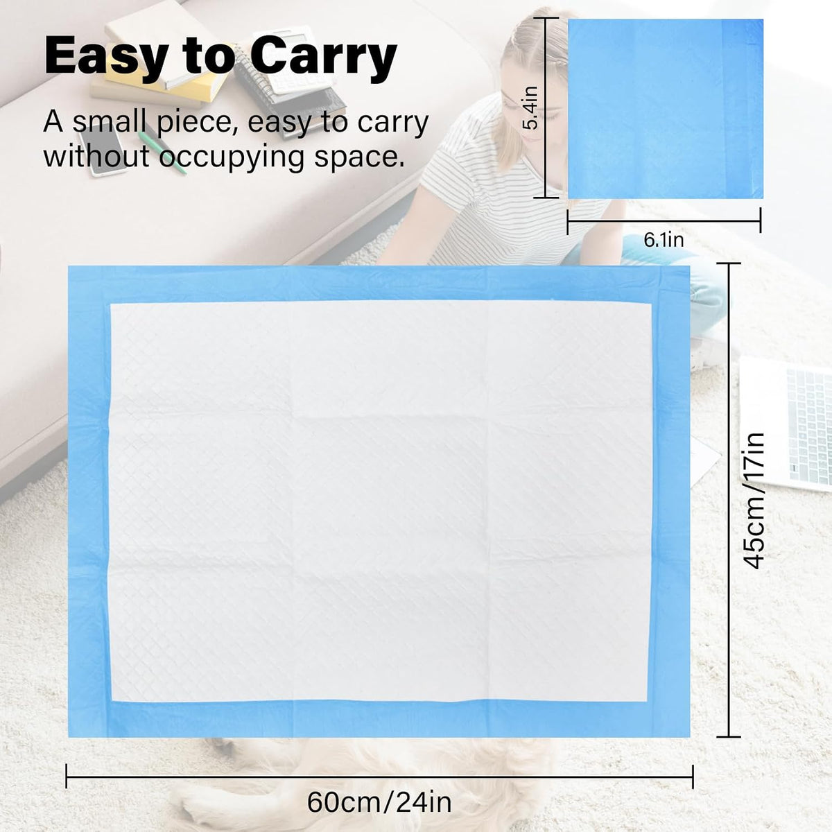Disposable Pads for Changing Diapers with Super Absorbent and Leak Proof, 17"x 24" 4-Layer Quick Dry Pet Pads for Dogs Pee Training,Soft for Newborn Baby and Incontinence Adults -Blue(50P)