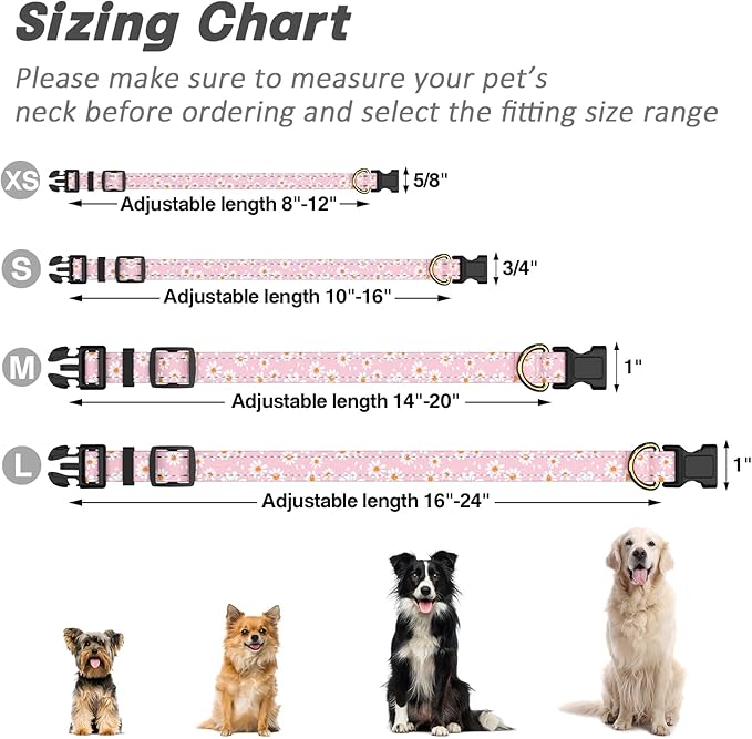 Reflective Dog Collar for Extra Small Dogs, Cute Daisy Theme Adjustable - Image 7