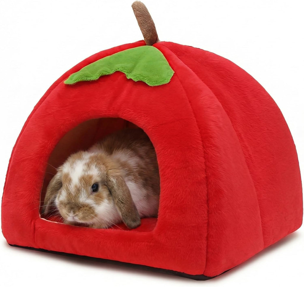 Guinea Pig Hideout for Small Animals Bed with Warm Fleece, Pet Cushions,Sleeping for Pet/Ferret/Chinchilla/Bunny Red Pumpkin