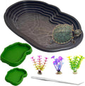 Reptile Water Dish with Ramp Turtle Bathing Pool 7 Pcs Feeding Bowl