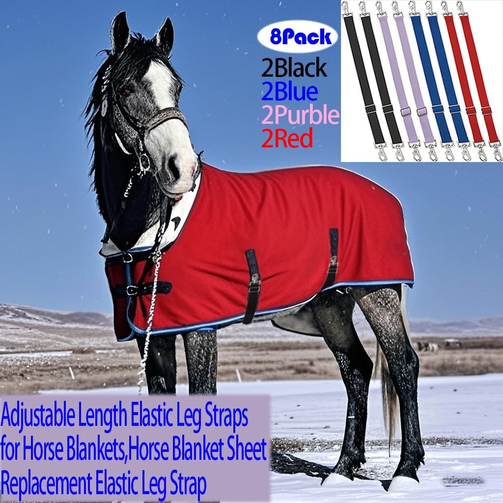 Premium Horse Blanket Sheet Leg Straps, Replacement Stretchy Belly Strap with Double Swivel Snaps, Adjustable Elastic Length from 24 to 42 Inch Winter Blanket 8 Pcs (Multi-Color)