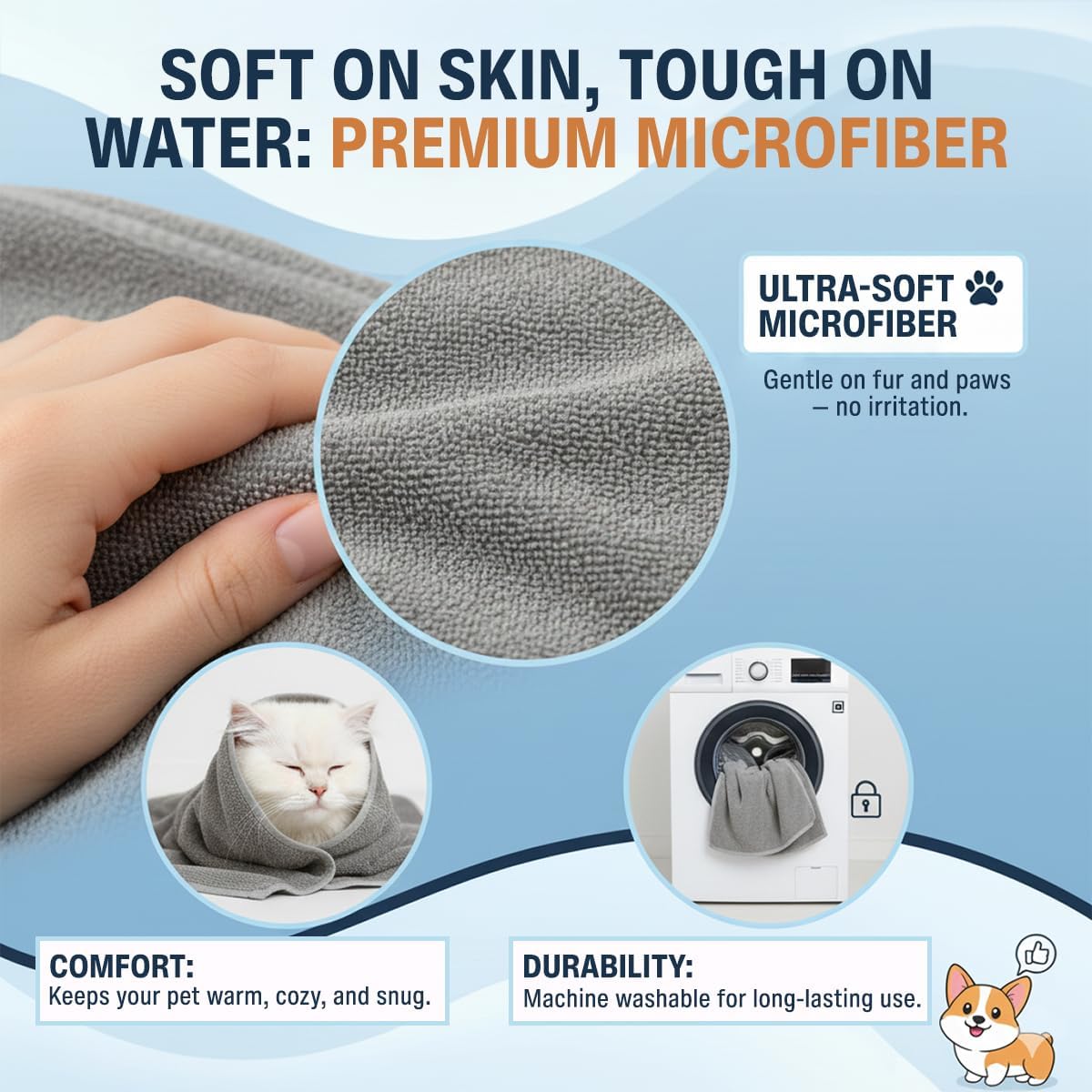 Dog Towel Keeps Your Pet Cozy After Every Use – Microfiber Towels for Drying Dogs & Cats – Quick & Efficient Grooming Gray Towel for Outdoor Play – Gently Dries Your Pet’s Fur 23.6X39.4in l Large