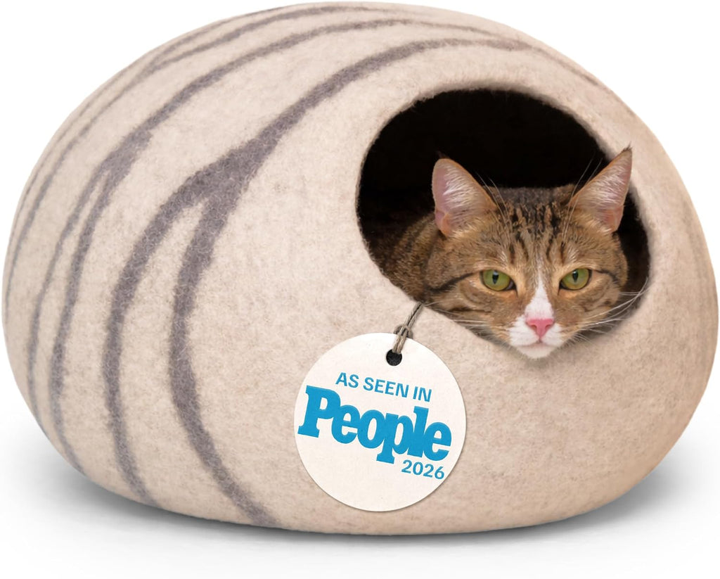 Cat Cave – Natural Wool – Self-Warming Hideaway for Indoor Cats & Kittens