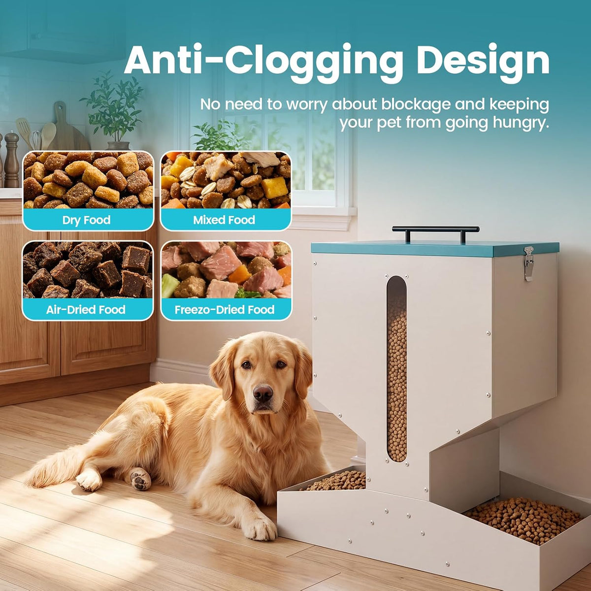 Automatic Dog Feeder for 2 Dogs 40L Anti-Clogging Prevent Fighting