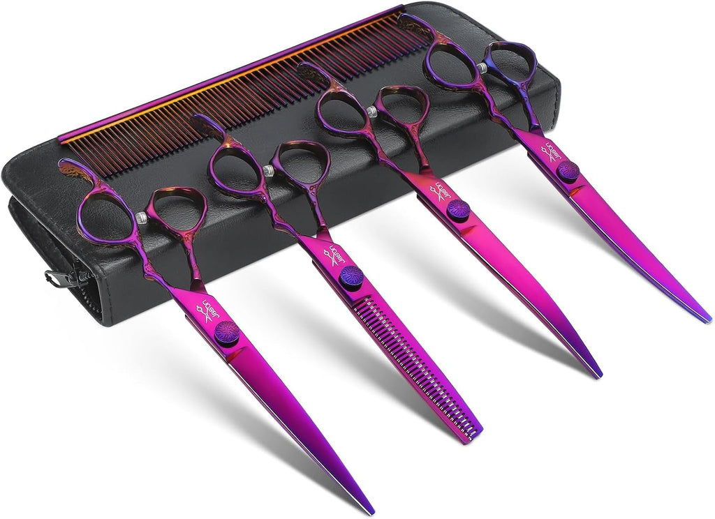 JASON Dog Grooming Scissors Set - Professional 6 in 1 Purple Shears Kit