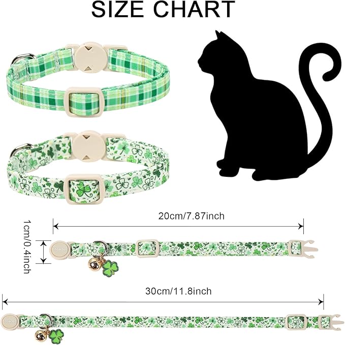 2 Pack St. Patrick's Day Cat Collars, DOGWONG Spring Green Shamrock Cat Collars - Image 4