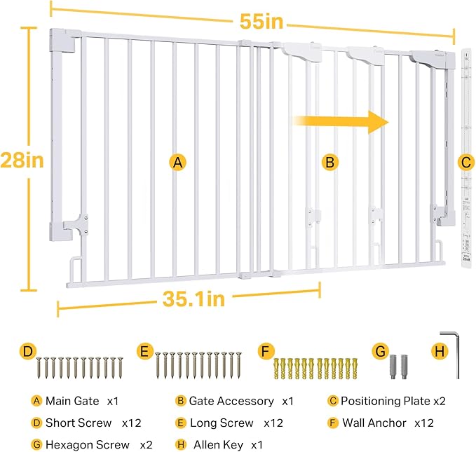 Cumbor 35.1-55" Wide No Bottom Bar Baby Gate - Image 8