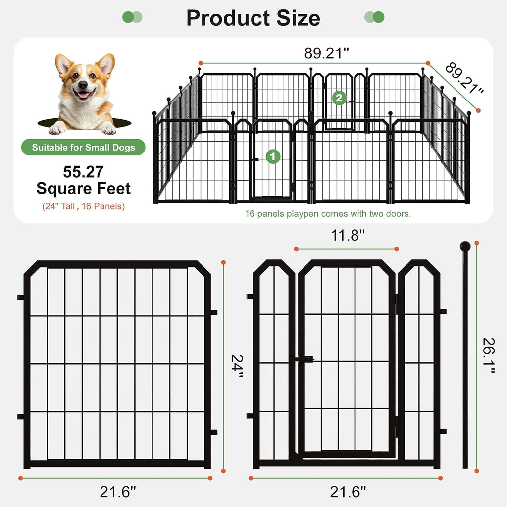 Outdoor Dog Playpen, 24 Inch 16 Panels Pet Fence, Black