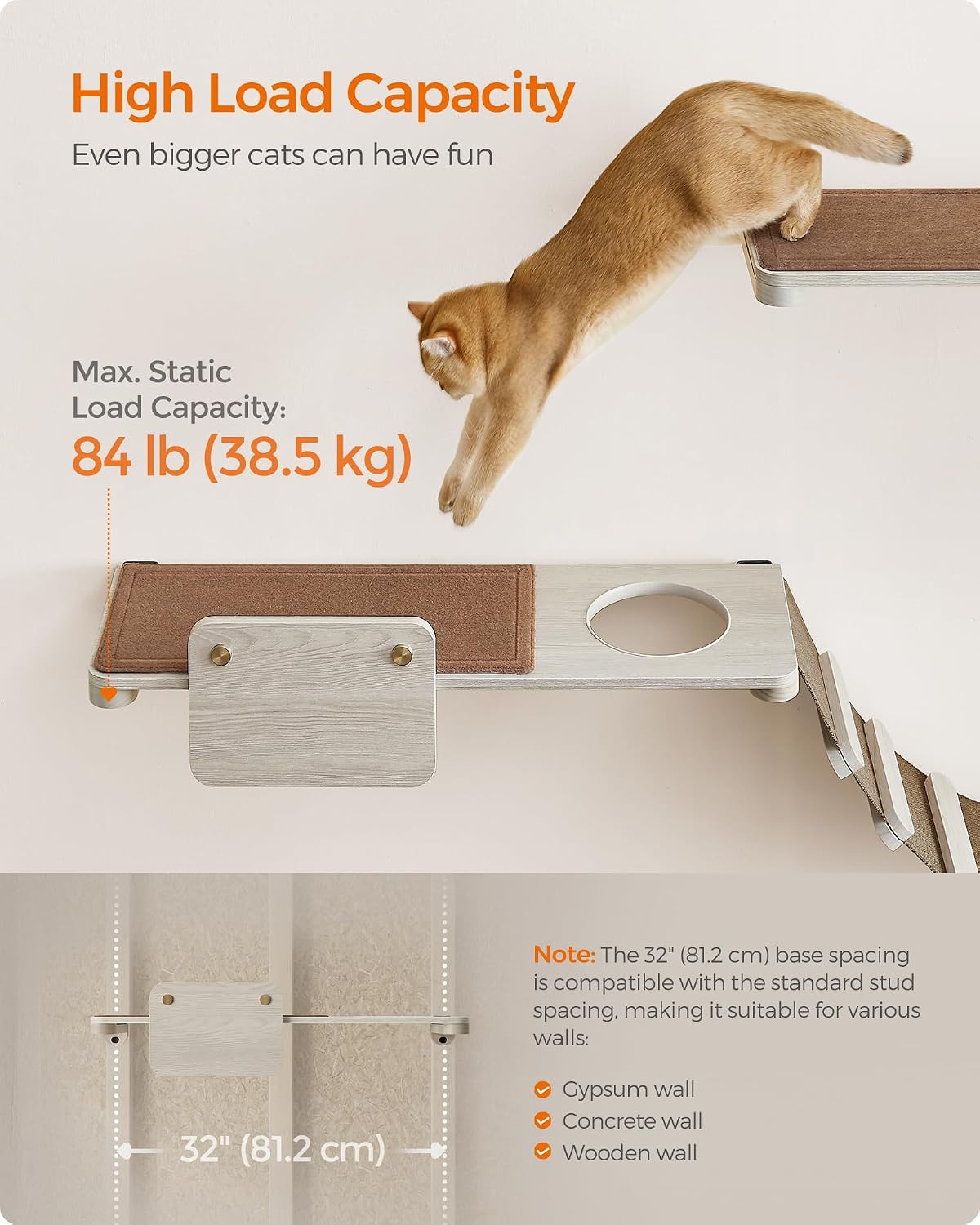 Feandrea Cat Wall Furniture, Set of 1, Replaceable Washable Parts