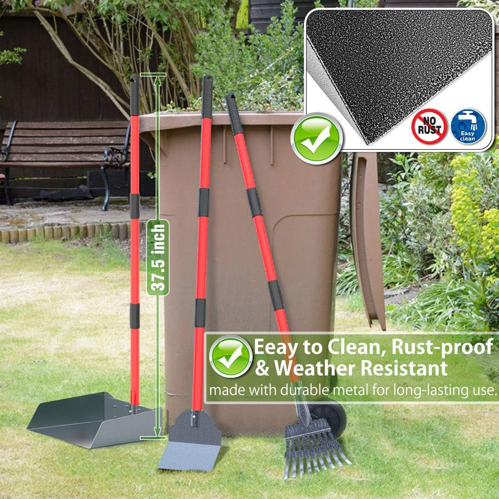 Heavy Duty Metal Pooper Scooper for Large Dogs,Long Handle Dog Pooper Scooper with Large 9.5'' Tray & Rake,Rustproof Aluminum Pet Waste Scooper for Grass,Gravel & Yard