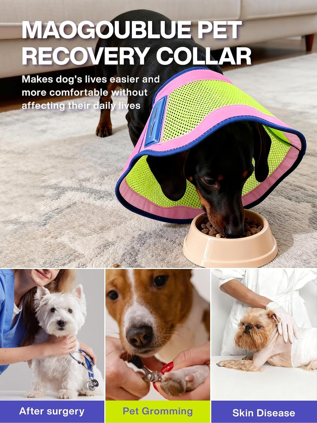 Dog Cone Collar,Adjustable Protective Recovery Cone for Dogs After Surgery,Breathable Elizabethan Collars for Dogs Cats,Comfy & Soft Pet Cone for Wound Care,Spay,Neuter