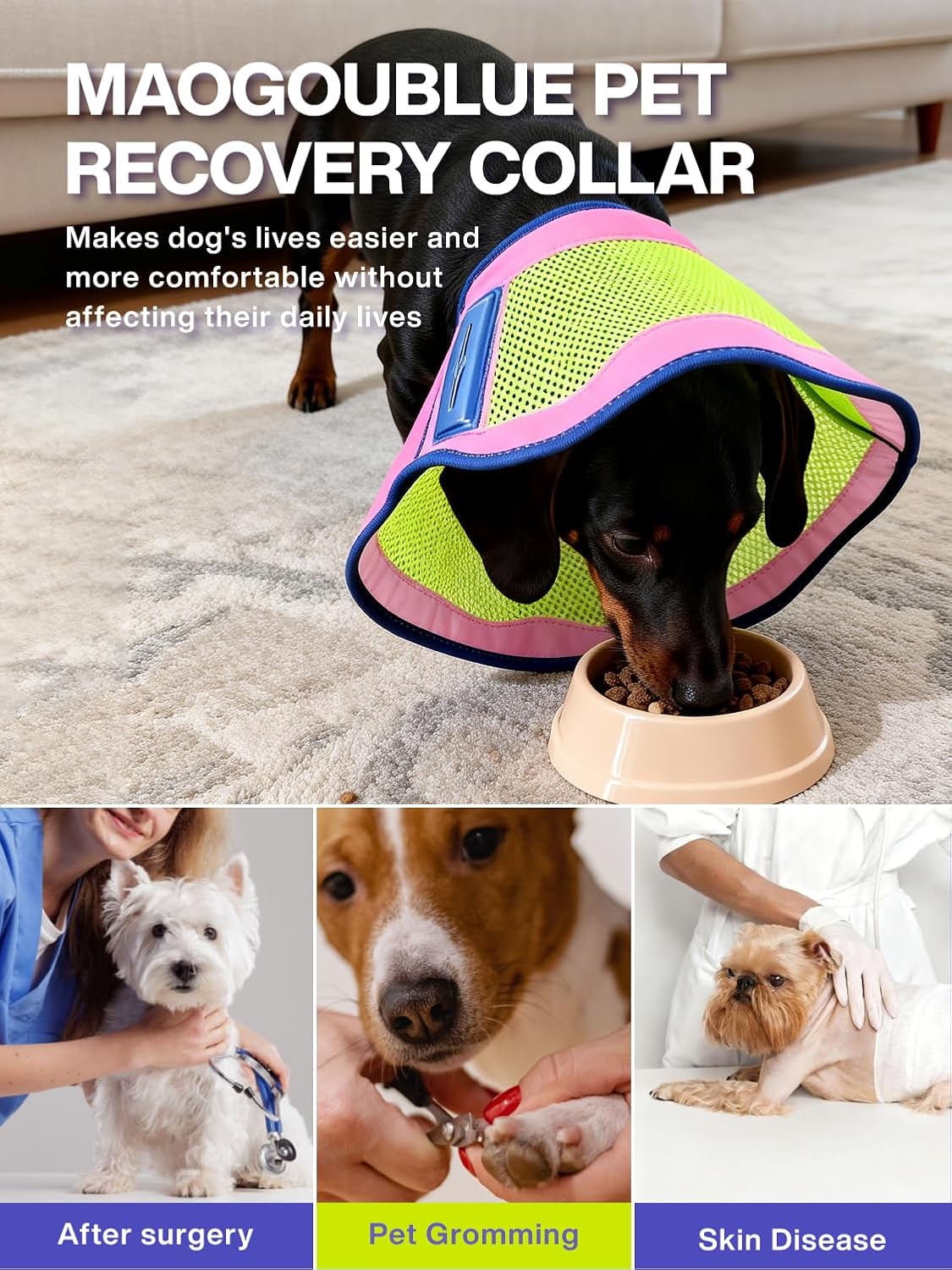 Dog Cone Collar,Adjustable Protective Recovery Cone for Dogs After Surgery,Breathable Elizabethan Collars for Dogs Cats,Comfy & Soft Pet Cone for Wound Care,Spay,Neuter