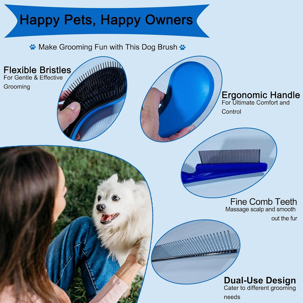 3 PCS Puppy Brush Grooming Kit (Blue)