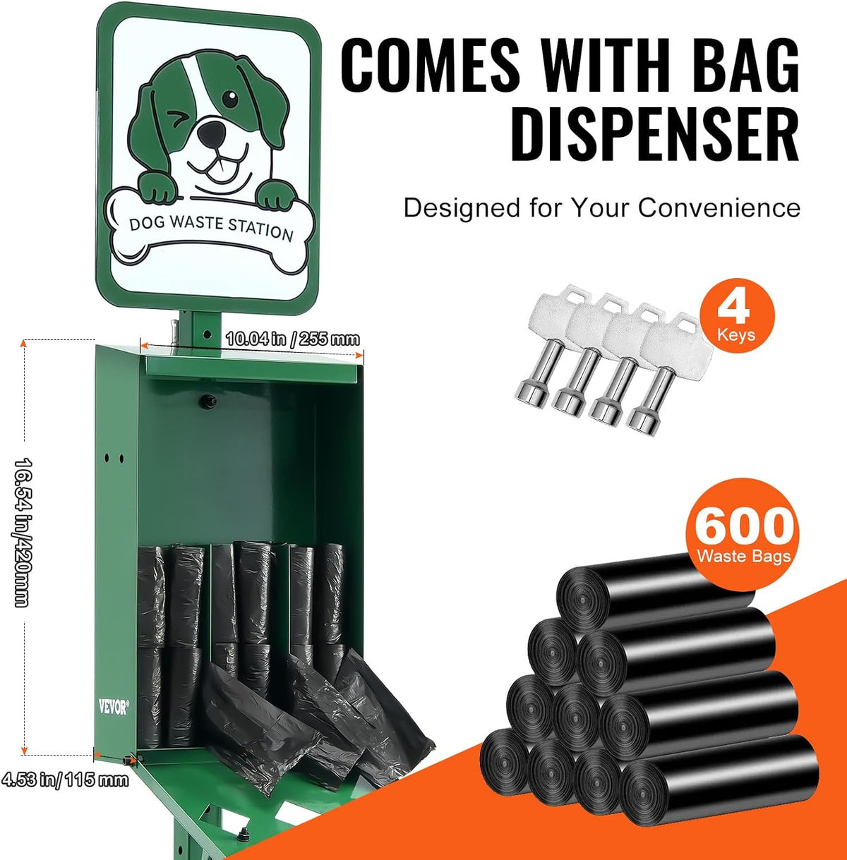 VEVOR Dog Waste Station, Rust-Proof Pet Poop Station with Bags, Can Liners