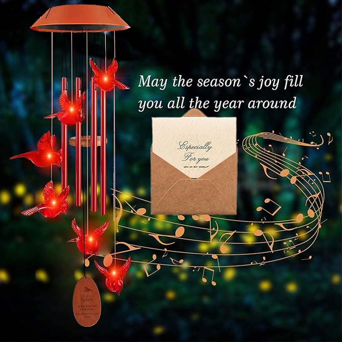 Cardinal Solar Wind Chimes Outdoor, Cardinal Bird Wind Chime Light - Image 3