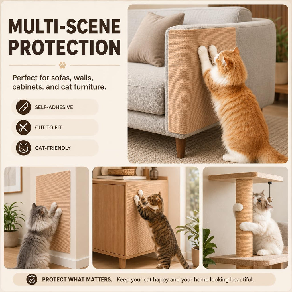 Cat Scratch Furniture Protector, Self-Adhesive Carpet Mat, Brown