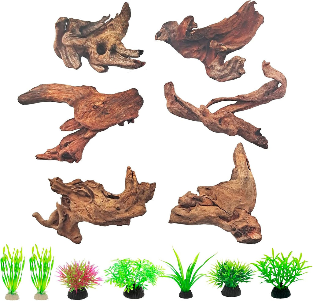 Natural Driftwood Decor for Aquarium Decorations Reptile Tank Accessories, Assorted Wood Branches Decorations on Reptile Fish Tank 2-10" 2 Pcs/4 Pcs/ 5 Pcs/ 6 Pcs (Pack of 4 (5. to 8 Inch))