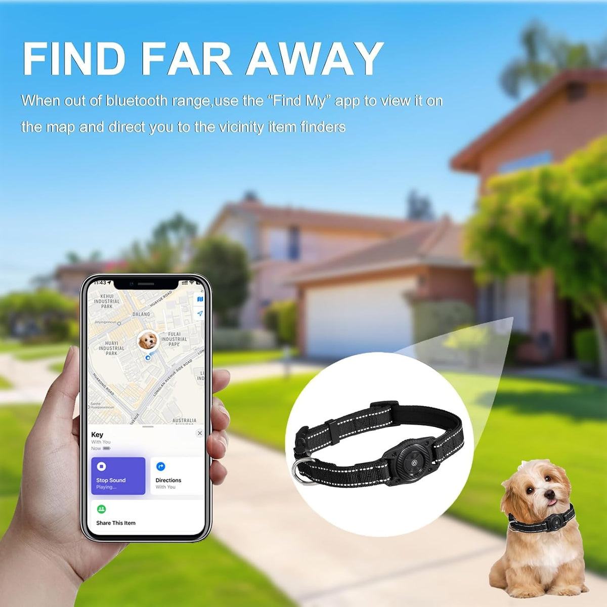 Waterproof Air tag Dog Collar - Reflective, Built-in Tracker with Bluetooth Connectivity（Included Tracker） Soft-Padded Adjustable Buckle (Black, M)
