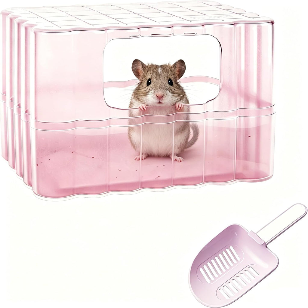 Hamster Sand Bath Container, Small Animal Dust Bath House with Scoop, White